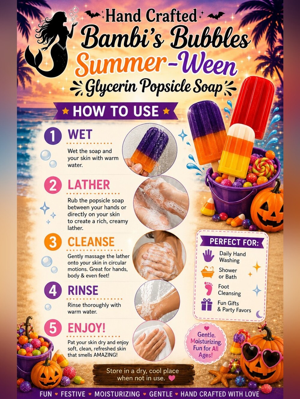 New! Summer-Ween Hand Crafted Popsicle Glycerin Soap 3oz With Wash Cloth - Picture 7 of 7